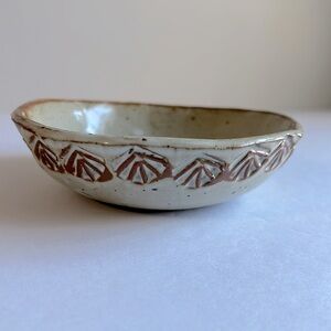 NEW Handmade Pottery Little Bowl with Stamped Design on Stoneware